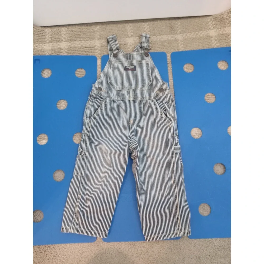 Osh Kosh B'Gosh Vestbak boy girl 18 Months Railroad Engineer Striped Bib Overall